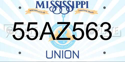 55AZ563 Mississippi License Plate