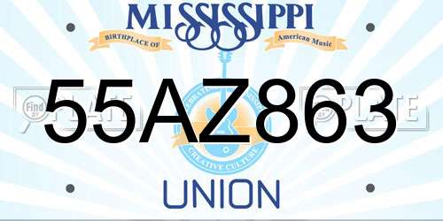 55AZ863 Mississippi License Plate