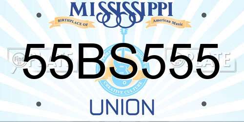 55BS555 Mississippi License Plate