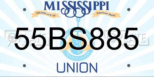 55BS885 Mississippi License Plate