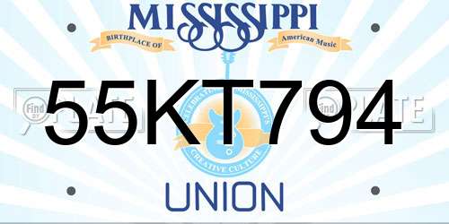 55KT794 Mississippi License Plate