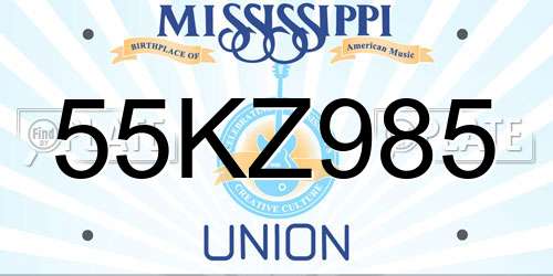55KZ985 Mississippi License Plate