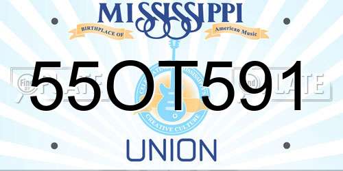 55OT591 Mississippi License Plate