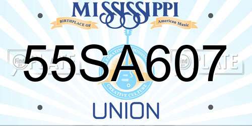55SA607 Mississippi License Plate