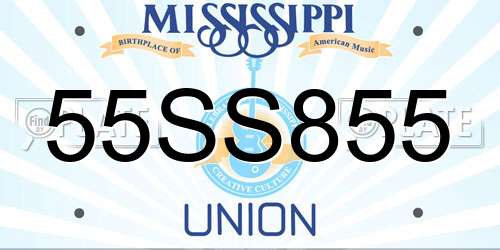 55SS855 Mississippi License Plate