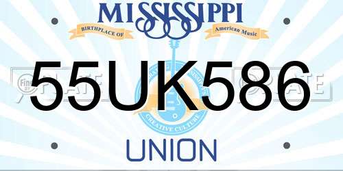 55UK586 Mississippi License Plate