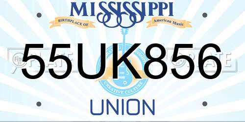 55UK856 Mississippi License Plate