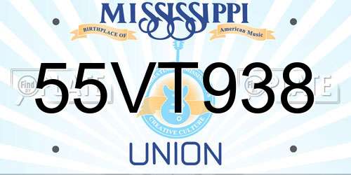 55VT938 Mississippi License Plate