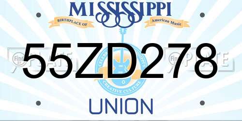 55ZD278 Mississippi License Plate