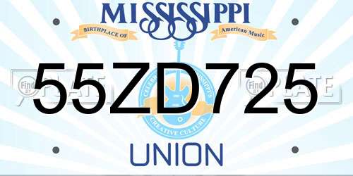 55ZD725 Mississippi License Plate
