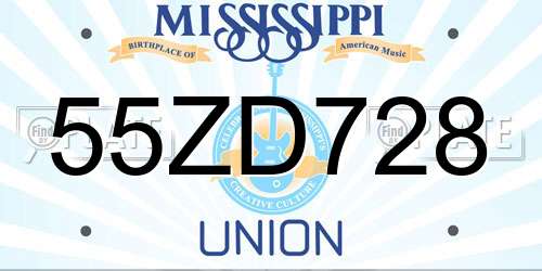 55ZD728 Mississippi License Plate