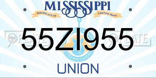 55ZI955 Mississippi License Plate