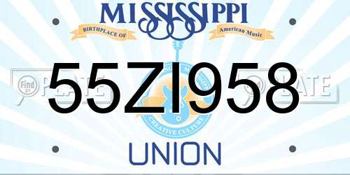 55ZI958 Mississippi License Plate
