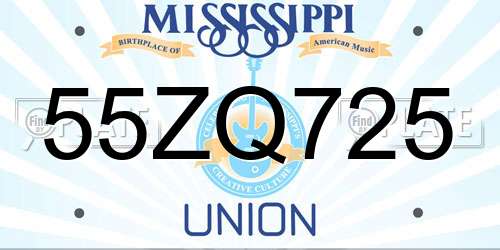 55ZQ725 Mississippi License Plate