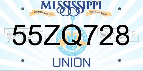55ZQ728 Mississippi License Plate
