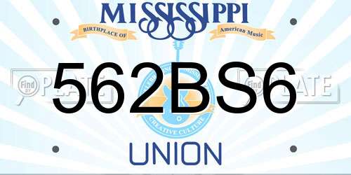 562BS6 Mississippi License Plate