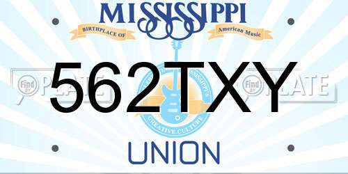562TXY Mississippi License Plate
