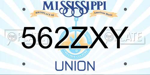 562ZXY Mississippi License Plate