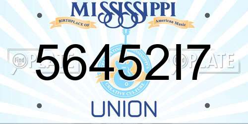 56452I7 Mississippi License Plate