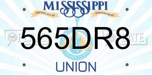 565DR8 Mississippi License Plate