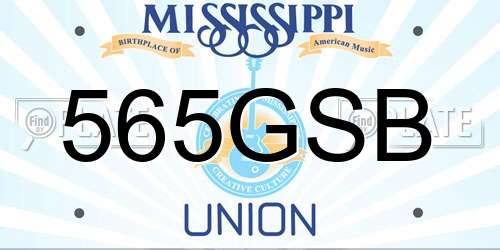 565GSB Mississippi License Plate