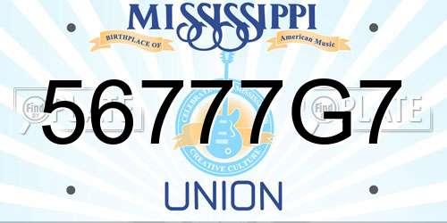 56777G7 Mississippi License Plate