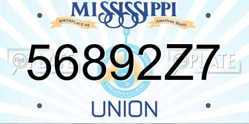 56892Z7 Mississippi License Plate