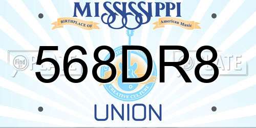 568DR8 Mississippi License Plate