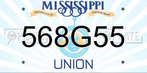 568G55 Mississippi License Plate