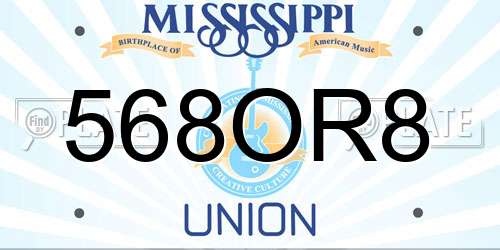 568OR8 Mississippi License Plate