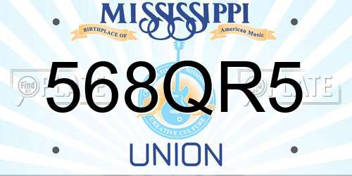 568QR5 Mississippi License Plate