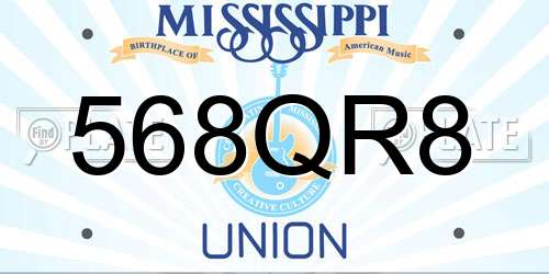 568QR8 Mississippi License Plate