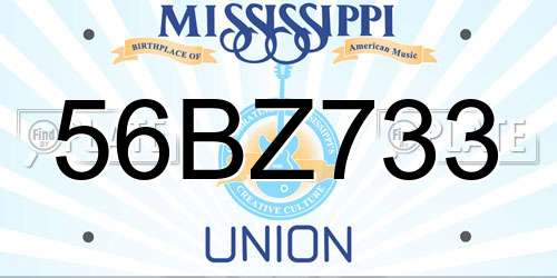 56BZ733 Mississippi License Plate