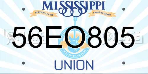 56EO805 Mississippi License Plate