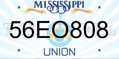 56EO808 Mississippi License Plate