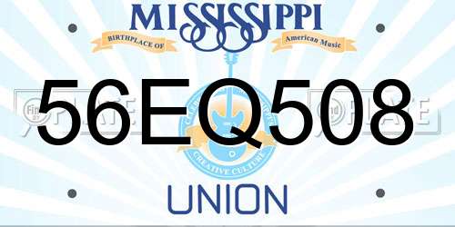 56EQ508 Mississippi License Plate