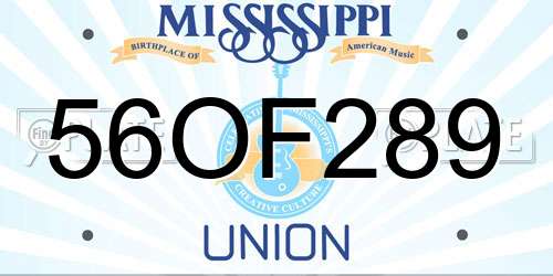 56OF289 Mississippi License Plate