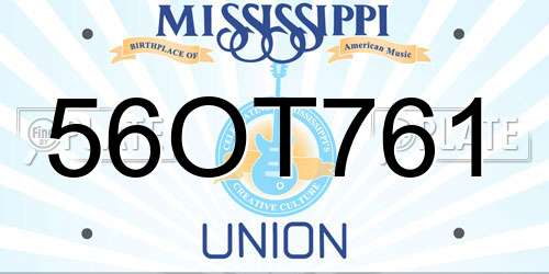 56OT761 Mississippi License Plate