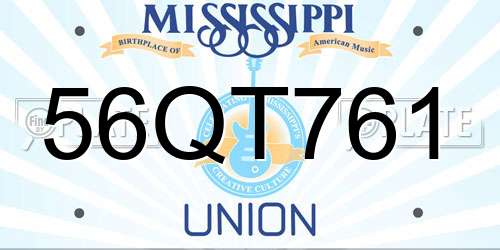 56QT761 Mississippi License Plate