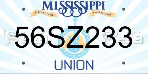 56SZ233 Mississippi License Plate