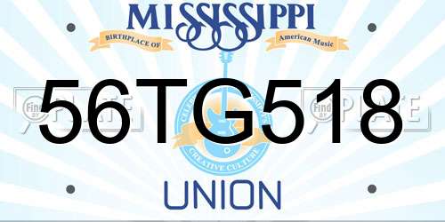 56TG518 Mississippi License Plate