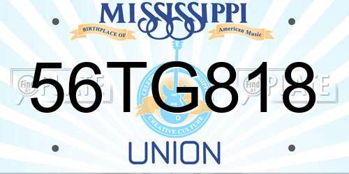 56TG818 Mississippi License Plate
