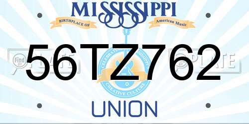 56TZ762 Mississippi License Plate