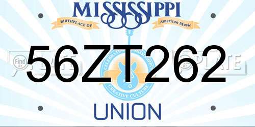 56ZT262 Mississippi License Plate