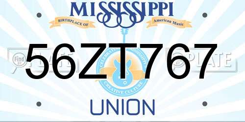 56ZT767 Mississippi License Plate