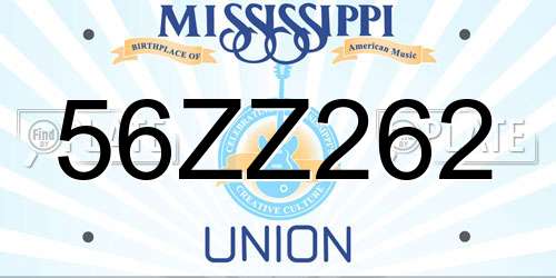 56ZZ262 Mississippi License Plate