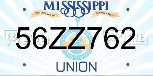 56ZZ762 Mississippi License Plate