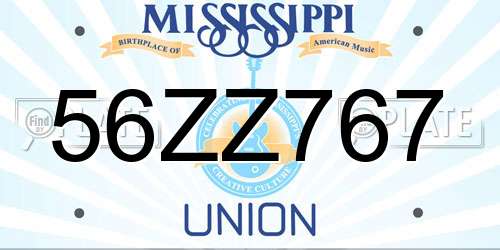 56ZZ767 Mississippi License Plate