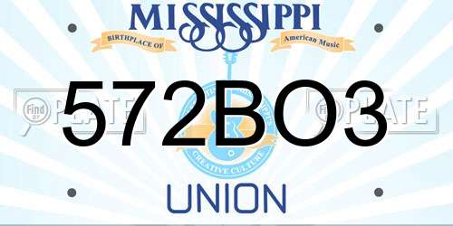 572BO3 Mississippi License Plate