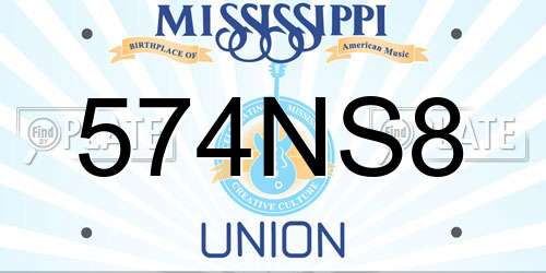 574NS8 Mississippi License Plate